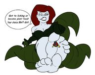 drawing color barefoot cleavage gloves red_hair shrunken_woman batgirl between_toes costume poison_ivy legs_crossed leaves no_background dc_comics cowl
