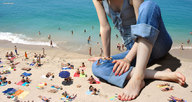 giantess collage feet mega clothed beach barefoot water jeans sitting legs mite top