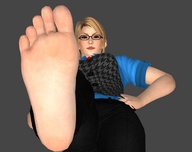 blonde barefoot glasses unknown_artist looking_down point_of_view looking_at_viewer raised_foot perspective digital_render
