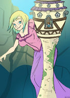 drawing giantess blonde color blue_eyes dress tall_tower castle_tower