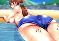 breasts drawing gentle giantess mega color butt swimsuit beach brunette ponytail swimming looking_back waterslide mejiro メジロ squeegees