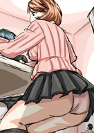 drawing panties color butt brunette sitting unaware shrunken_man sketch short_skirt looking_up thighs imminent_butt_crush etz persona persona_3 yukari_takeba fuuka_yamagishi