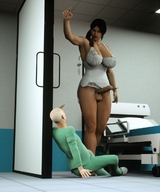 large_breasts futanari penis legs amazon looking_down testicles nightie digital_render bald hospital_room