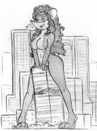 drawing giantess nude furry anthro city monochrome destruction buildings looking_down pencil_drawing mouse_girl colonel-gabbo