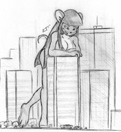 drawing giantess nude furry anthro city monochrome buildings looking_down vehicles pencil_drawing trees mouse_girl colonel-gabbo