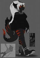 drawing white_hair dragoness giga anthro monochrome small_men red_eyes sweat under_foot bracelet mouse_boys perenthis kerneldecoy