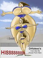 breasts drawing growth giantess color long_hair swimsuit barefoot huge_breasts brunette breast_expansion brown_eyes legs inflation curvy wide_hips svens
