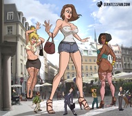 drawing growth giantess city blonde comic color butt cleavage high_heels buildings glasses stockings ponytail thong giantesses dark_skin garters purse giantessfan ripped_clothing mini_skirt daisy_dukes vendors waiter