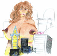 breasts drawing nipples giantess color buildings huge_breasts brunette long_nipples