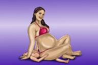 drawing crush small_man size_difference butt_crush domination amazon belly underneath looking_at_viewer pregnant squeezemeflat