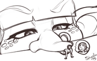 drawing size_difference monochrome shrunken_woman looking_down nose world_of_warcraft sheela goblin looking_at_tiny