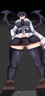 drawing giantess panties blushing size_difference color red_eyes shoes uniform nylons mini_skirt skullgirls samson parasite bumblebambi squigly filia_medici