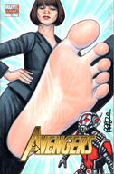 drawing feet black_hair color toes barefoot brunette short_hair hand shrunken_man costume ant-man business_suit imminent_crush marvel_comics hope_van_dyne scott_lang