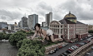 giantess collage cleavage high_heels buildings brunette crawling legs vehicles looking_at_viewer brazil zed782 manaus_amazonas
