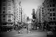 giantess collage city blonde monochrome high_heels stockings streets looking_at_viewer between_buildings street_view zed782 madrid