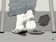 drawing feet monochrome foot_crush shrunken_man dirty_soles flip_flops toe_nail kotrebo