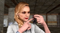 blonde handheld gun boots shrunken_woman manicure lab_coat looking_at_tiny digital_render sinister underground_lair