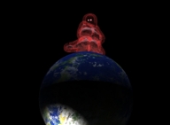 breasts growth giantess nude earth space planet barefoot huge_breasts red_hair digital_render cosmic_giantess red_glow roseuslupus