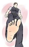drawing color butt toes barefoot brunette low_angle brown_eyes looking_down point_of_view looking_at_viewer raised_foot yamumil