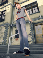 punk red_hair smoking shrunken_man looking_down cigarette outdoors imminent_crush sorenzer0 digital_render raised_sole