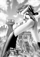breasts drawing giantess pussy city monochrome destruction gloves apricot_garden monster vehicles tentacles