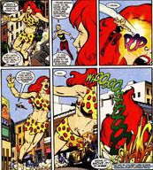 breasts drawing giantess city mega blonde comic color bra skirt story giganta red_hair fighting falling punch top dust_cloud leopard_print tripping dc_comics wonder_girl cassie_sandsmark