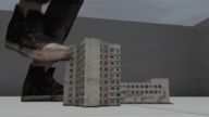 giantess destruction buildings jeans foot_crush animation sneakers clouds_of_dust debris digital_render