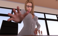 nude blonde finger glasses shrunken_men hand table looking_down cruel pink_nails manicure looking_at_tiny digital_render jamesmason0