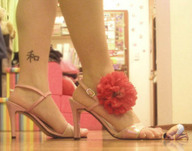 collage toes high_heels kneeling worship shrunken_man flower tattoo boxers bowing
