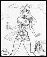 breasts drawing growth nipples pussy blonde monochrome cleavage stockings surprised mushroom muffin alice_in_wonderland hair_bow ripped_clothing zeus