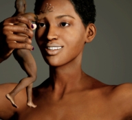 gentle nude handheld barefoot smiling shrunken_man dark_skin tattoo digital_render flagg3d bald