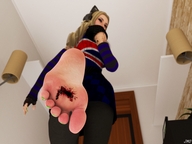 crush feet blonde toes barefoot soles blood low_angle shrunken_man cruel accident pedicure point_of_view stuck_to_foot digital_render jamesmason0