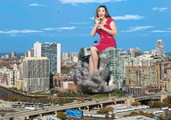 giantess collage city destruction buildings helicopter brunette smiling wonderslug dress sitting sky kelly_brook