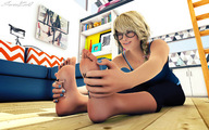feet blonde toes barefoot soles glasses domination shrunken_men hand floor manicure pressed imminent_crush blue_nails sorenzer0 looking_at_tiny digital_render