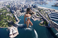 breasts giantess collage city mega large_breasts long_hair butt bridge cleavage buildings wonderslug walking sunglasses boats athletic sydney sydney_opera_house australia brunnete michelle_lewin hand_on_head circular_quay