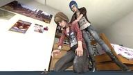 blue_eyes blue_hair brunette shrunken_man indoors looking_at_tiny digital_render hypercube life_is_strange