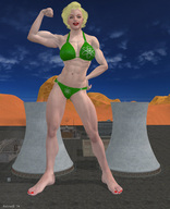 giantess blonde swimsuit barefoot buildings muscles red_nails hotrod5 digital_render nuclear_power_plant