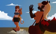 drawing furry dragoness anthro city mega color destruction barefoot foot_crush giantesses otter strolling perenthis waving_hands