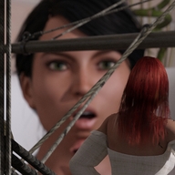 black_hair bath water green_eyes red_hair shrunken_woman ships digital_render openhighhat bath_interrupted