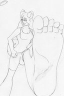 drawing furry monochrome barefoot glasses walking unaware sketch point_of_view raised_foot imminent_crush crystellia
