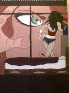 drawing mega black_hair color clothed giganta window costume wonder_woman lasso looking_in looking_at_tiny dc_comics