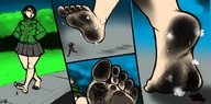 drawing crush barefoot soles blood foot_crush walking unaware sheela panels sidewalk persona_4 chie_satonaka color_edit rise_kujikawa