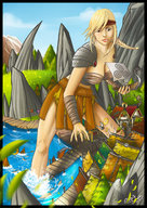 breasts drawing giantess mega blonde color destruction handheld cleavage bra skirt medieval village braid ships belt headband raider viking how_to_train_your_dragon astrid attack_of_the_50_foot_woman valkyrie edlouiearts treasure dreamworks