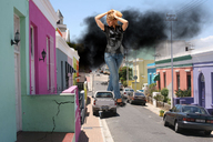 giantess collage blonde destruction street foot_print vehicles smoke between_buildings lala222221