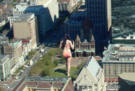 giantess collage city buildings brunette walking rooftop_view behind_view