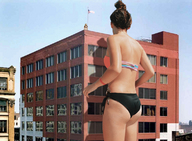 giantess collage butt swimsuit clothed buildings sky panty_entrapment onlooker