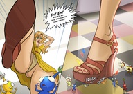 drawing crush upskirt blonde color cleavage low_angle foot_crush looking_down under_foot pedicure point_of_view giantessfan raised_foot sample_image pikmin-peril