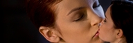 gentle collage clothed brunette mini_giantess kissing lesbians closed_eyes