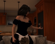 handheld brunette shrunken_woman maid_uniform looking_at_tiny digital_render ladyannabellrose house_keeper