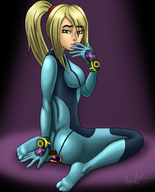 drawing blonde color butt samus_aran domination underneath shrunken_character body_suit zero_suit_samus micromike samus-and-q